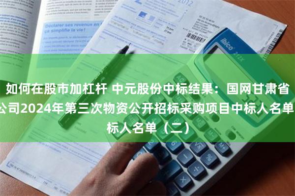 如何在股市加杠杆 中元股份中标结果：国网甘肃省电力公司2024年第三次物资公开招标采购项目中标人名单（二）