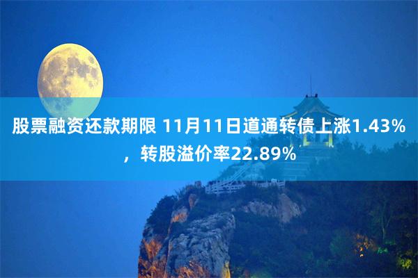 股票融资还款期限 11月11日道通转债上涨1.43%，转股溢价率22.89%