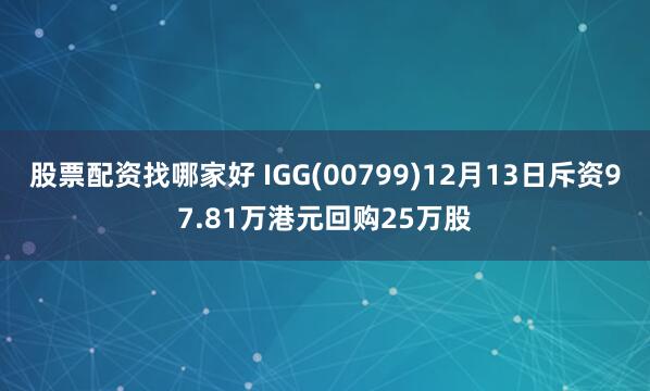 股票配资找哪家好 IGG(00799)12月13日斥资97.81万港元回购25万股